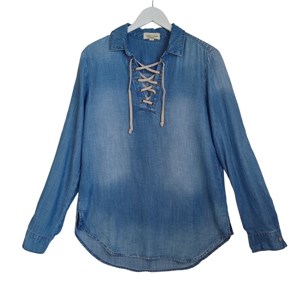 Cloth & Stone Womens Blue Tencel Lace Up Chambray Tunic Shirt‎ M Nautical